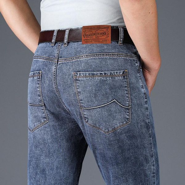 

thin jeans summer slim micro elastic men's straight tube fashion brand casual pants, Blue