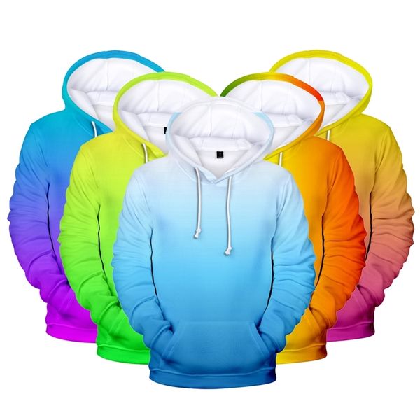 Aikooki 3D hoodies homens homens / mulheres zíper moletons personalizados coloridos gradiente hoodies cor sólida cor arco-íris com capuz 210728
