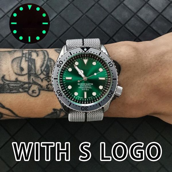 

wristwatches watch automatic japanese nh35 movement men's 42mm skx009 case 120clicks green luminous greendial sapphire glass 20atm nato, Slivery;brown