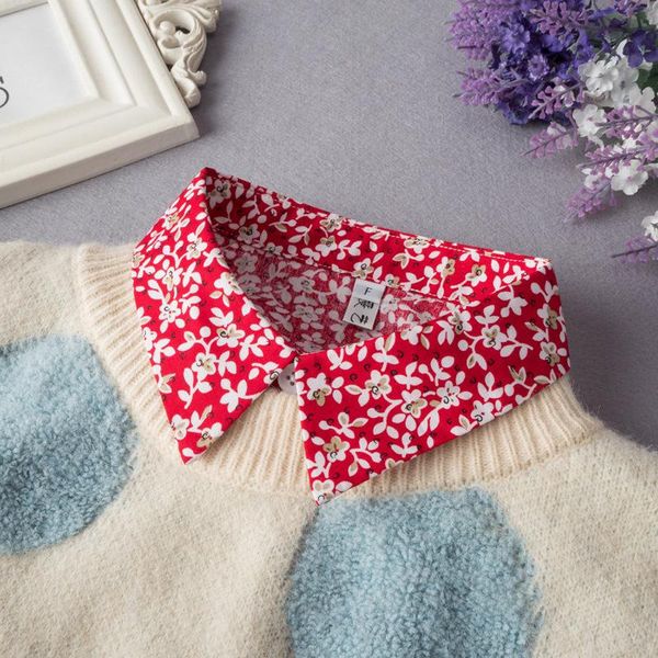 

bow ties cotton floral print shirt fake collars women lapel detachable collar vintage blouse false female faux col tie, Black;gray