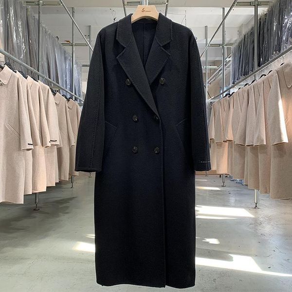 

women's wool & blends [sammy] stock 20 autumn and winter korean hand sewn double faced cashmere coat woolen, Black