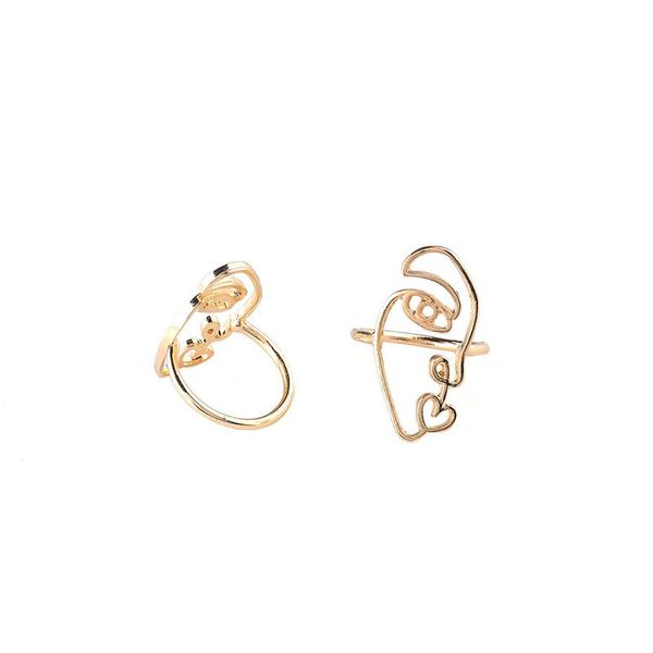 

wedding rings 2pcs/set ring hip hop unique abstract face set hollow minimalist matching half for women anillos mujer couple r, Slivery;golden