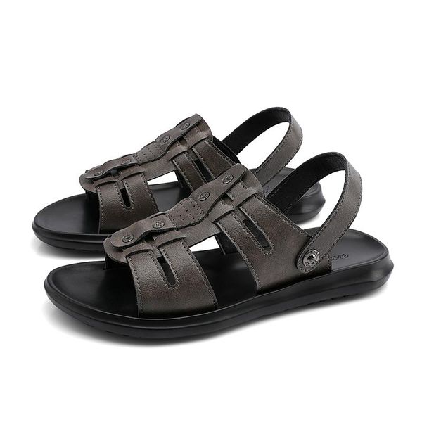 

sandals masculino men rubber piel breathable samool para on shoes sandales mens em praia homme big cuero sandalhas couro geta walking s, Black