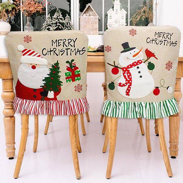 

chair covers christmas decoration santa snowman linen cover home