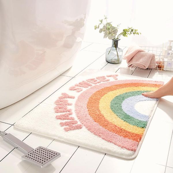 

door entrance anti slip cartoon flocking carpet household toilet bathroom absorbent mat bedroom cute rainbow floor mats carpets