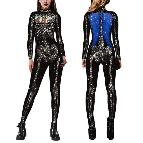 

women's jumpsuits & rompers women autumn cosplay clown personality long sleeve slim fit cartoon pattern novelty bodysuits for halloween, Black;white