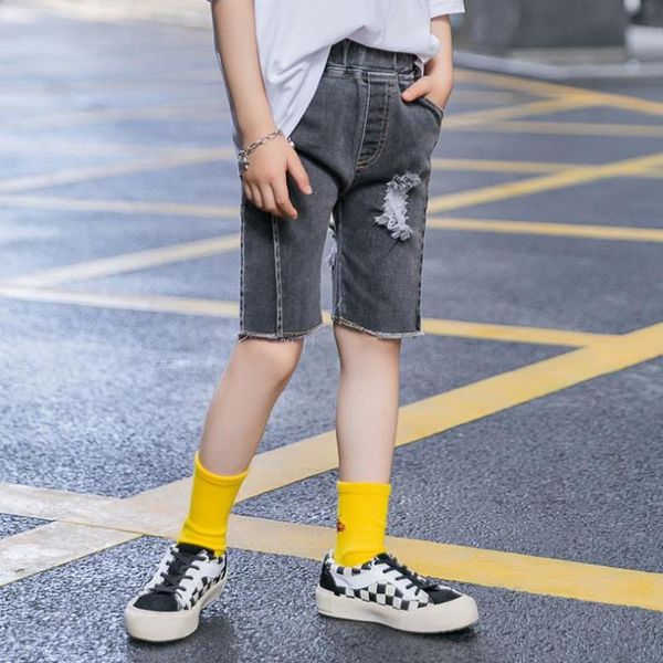 

shorts baby girl denim 2021 summer children slim fashion holes pants kids teens casual skinny jeans y3069, Black