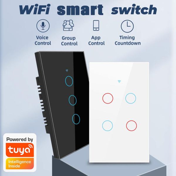 

smart home control tuya wifi+bluetooth light switch luxuray glass panel us standard touch sensor wall no neutral voice