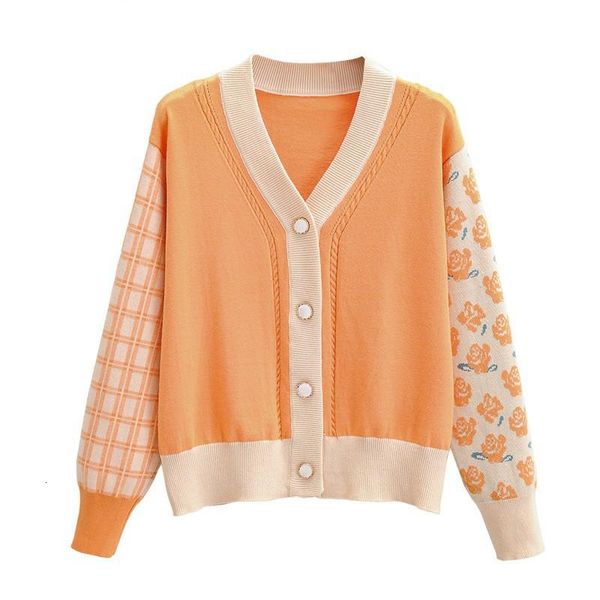 

sweaters autumn winter women fashion cardigans retro vintage casual orange patchwork knitwear floral sweater jacket, White;black