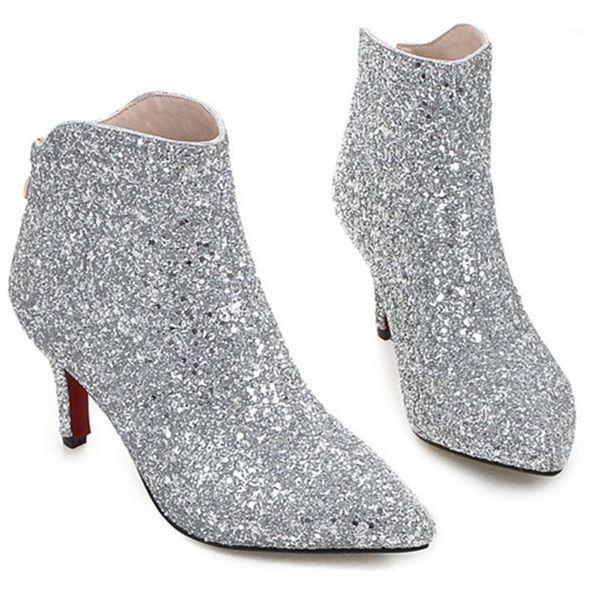 

boots agodor kitten heel pointed toe glitter women's ankle zipper bling sequins sparkly wedding party for women1 v2nd, Black