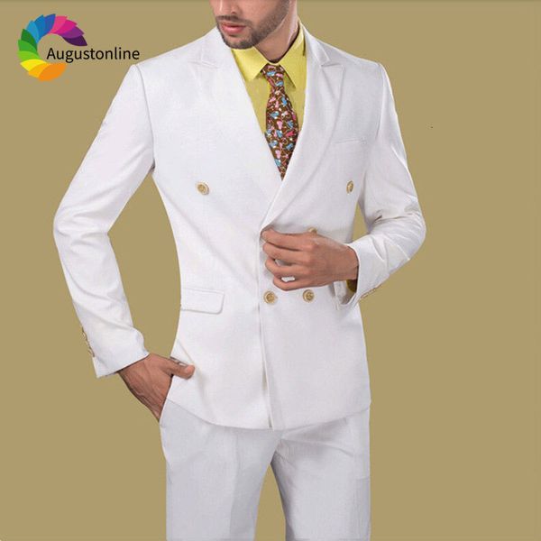 

men's suits & blazers custom made white classic men for wedding double breasted groom tuxedos slim fit man casual terno masculino, White;black