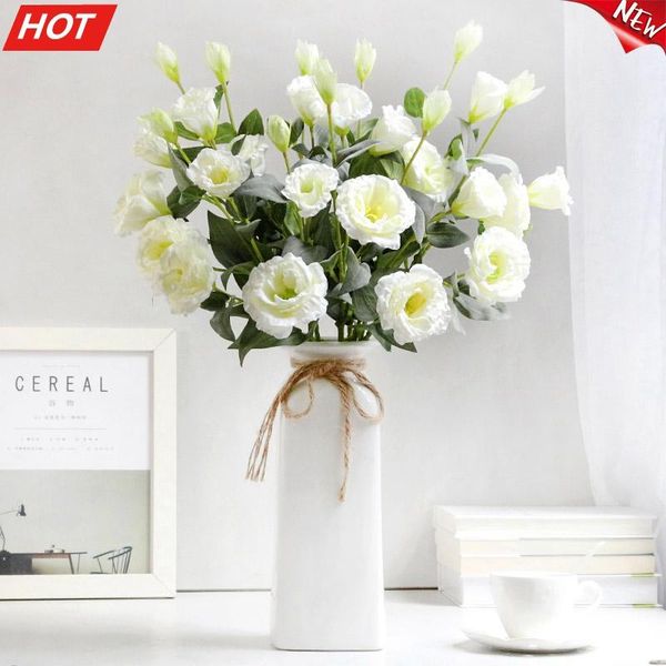 

decorative flowers & wreaths 6pcs/lot european artificial 3heads eustoma silk flower fake gradiflorus lisianthus fall wedding home decoratio