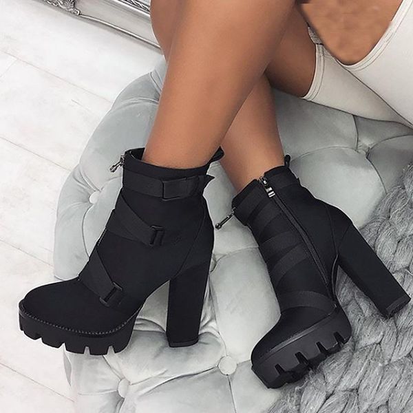 

boots platform super high heel short woman black waterproof