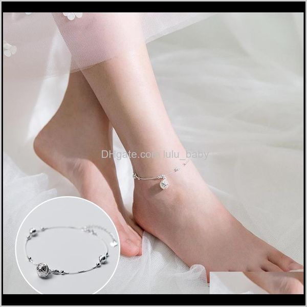 

anklets drop delivery 2021 mocanie summer 925 sterling sier light beads beautiful delicate bells box chain fashion anklet for women fine jew, Red;blue