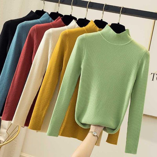 

half turtleneck pullover knitted women sweaters cotton high elasticity slim autumn long sleeve womens winter, White;black