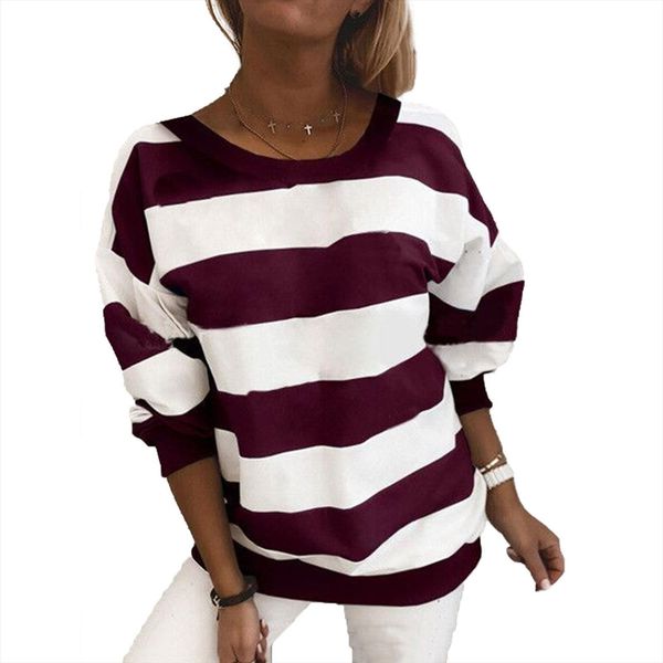 

arrival fashion women horizontal stripes sweater pullover long sleeve round neck t shirt autumn and winter loose, White;black