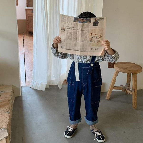 

jumpsuits fashion 2021 kids overalls summer child boys girls denim pants jeans children's clothes jumpsuit playsuit clothing, Blue
