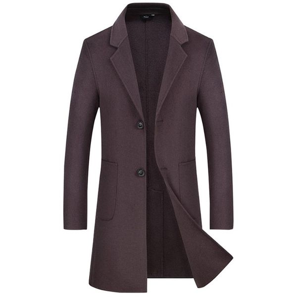 

men's wool & blends men double-faced woolen overcoat hand made slim single-breasted quality buttons crease resistant warm pockets man l, Black