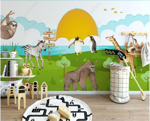 

wdbh 3d p wallpaper custom mural simple cartoon animal zebra giraffe children's room home decor in the living room 3d wall murals wallp