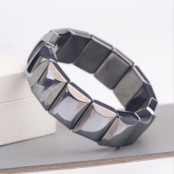 

beaded, strands natural stone terahertz bead rectangle bracelet men women magnet bracelets semiprecious beads jewelry gift good for health, Black