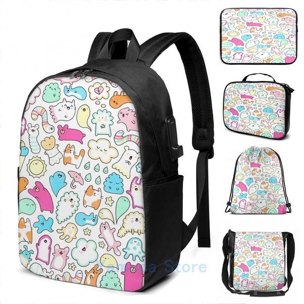 

backpack funny graphic print cute usb charge men school bags women bag travel laptop