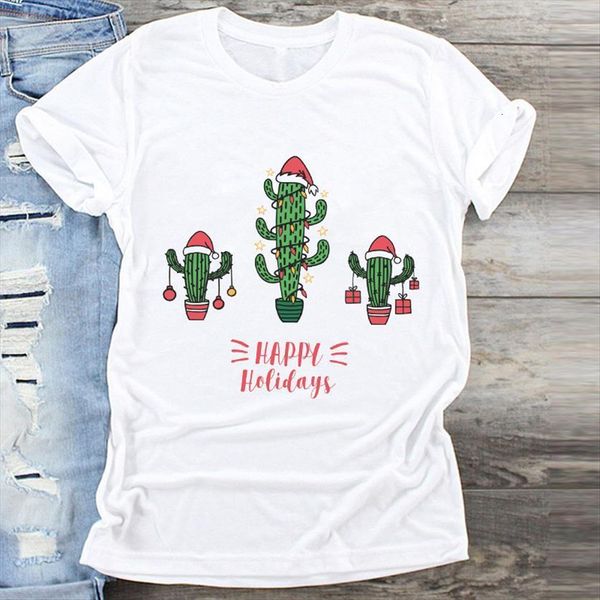 

plant cactus funny cute women t shirt year 90s merry christmas print clothes graphic female tshirts ladies tee, White