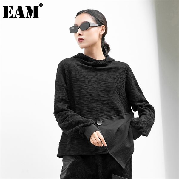 

[eam] women black contrast color irregular big size t-shirt new hooded long sleeve fashion tide spring autumn 1db347 210401, White