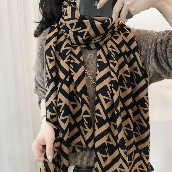 

scarves women ladies 100% wool scarf wraps fashion letters print winter warm foulard shawl 190*70cm, Blue;gray