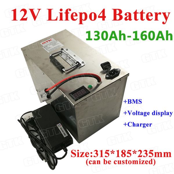 Lifepo4 12V 130Ah 140Ah 150Ah 160Ah Lithium-Akku mit BMS für Solarspeicher-Ups EV RV Wohnwagen Wohnmobil + 10A Ladegerät