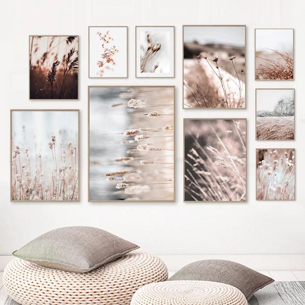

paintings nordic modern pastoral scenery picture grass flower plant poster landscape wall art canvas painting print for living room design