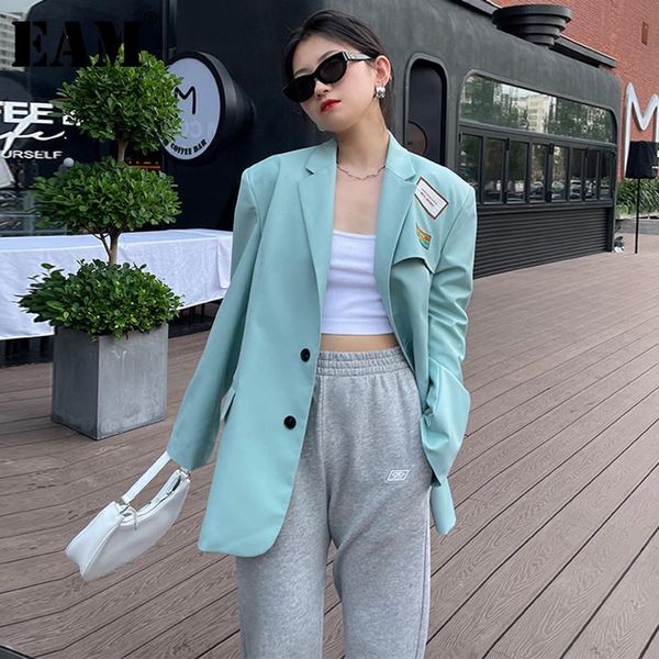 

women's suits & blazers [eam] women blue patch big size casual blazer lapel long sleeve loose fit jacket fashion tide spring autumn 202, White;black