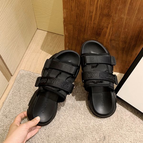 

d family's new hook and loop fastener slippers for women in summer 2021 zly zly, Black