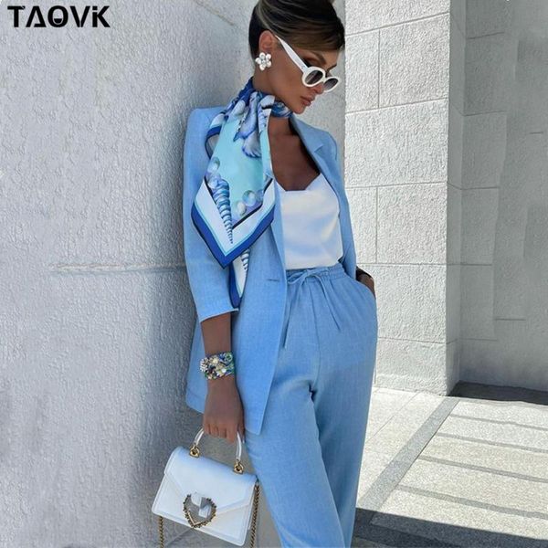 

women's two piece pants taovk women 2 set single button blazer and trousers elegant high fashion chic woman outfits suits, White