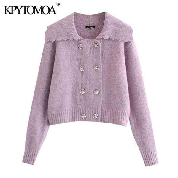 

kpytomoa women fashion buttoned knitted cardigan sweater vintage long sleeve female outerwear chic 210805, White;black