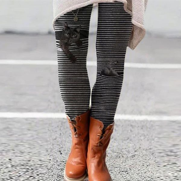 

women's pants & capris women leggings casual folk-custom printed elastic waist all-match slim vintage 2021 spring ladies long pant trou, Black;white