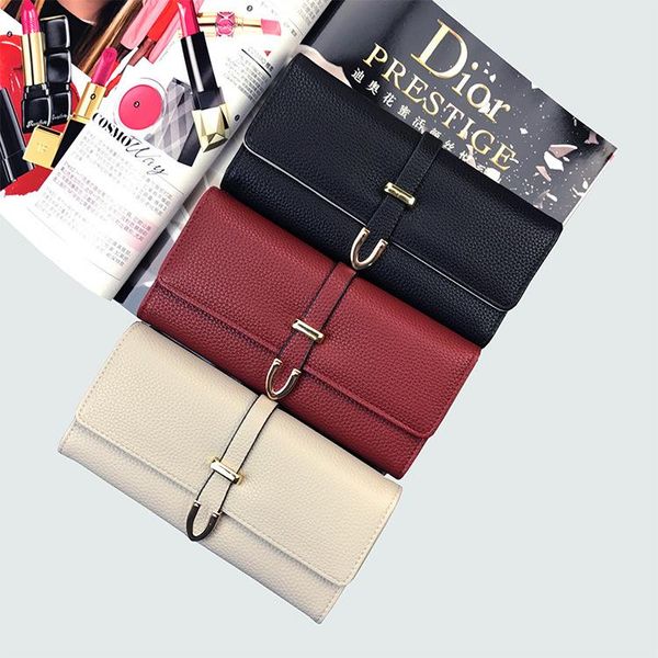 

wallets 2021 ladies wallet soft leather long lychee pattern fashion retro large capacity zipper buckle, Red;black