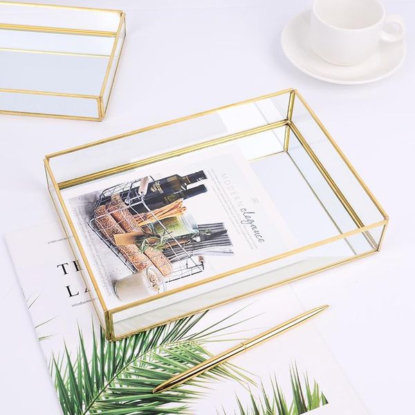 

kitchen storage & organization nordic retro tray gold rectangle glass makeup organizer dessert plate jewelry display home decor wy51221