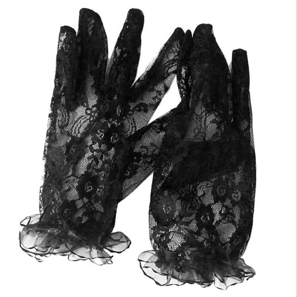

five fingers gloves fashion lace women sunscreen uv-proof driving ladies mesh short thin tulle full finger, Blue;gray
