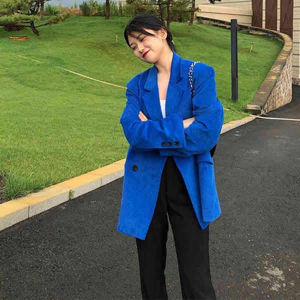 

women's suits & blazers [eam] women blue corduroy big size blazer lapel long sleeve loose fit jacket fashion spring autumn 2022 1da509, White;black