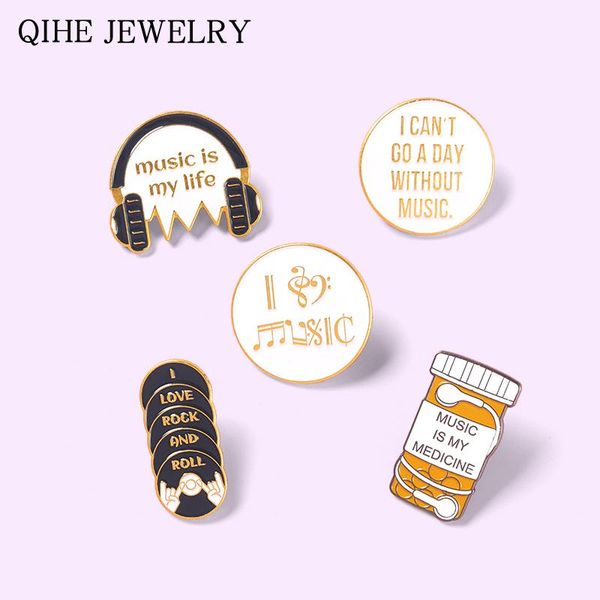 

pins, brooches music is my life enamel pins note earphone cartoon backpacks clothes lapel pin badge jewery gift for friends wholesale, Gray