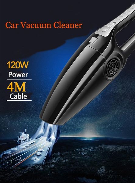 

car vacuum cleaner 4m extension cable 12v 120w high suction handheld for wet dry dual-use auto