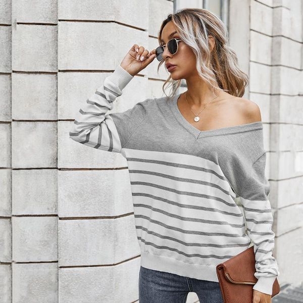 

women's sweaters classic striped winter sweater women v-neck long sleeve cauasl womens 2021 streetwear clothes, White;black