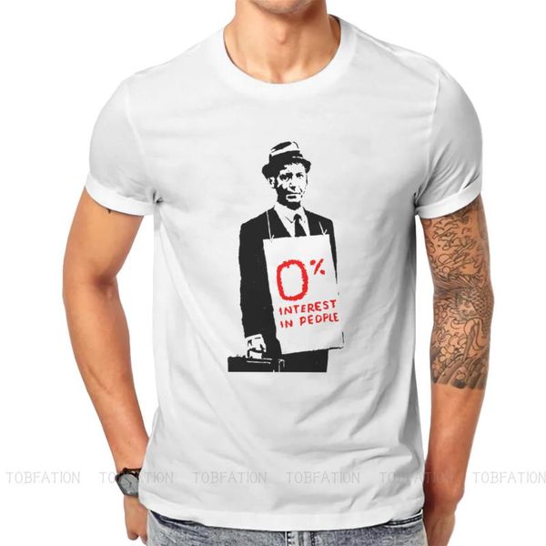 

men's t-shirts banksy street graffiti artist fabric tshirt quote 0% interest in people anti-capitalism basic t shirt leisure men tee, White;black