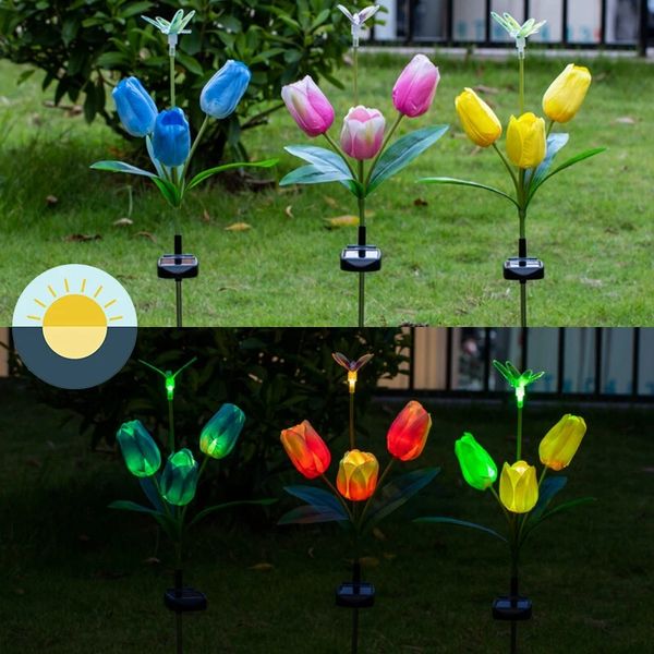 1 pc / 2 pcs solar led led lâmpada colorida flor colorida tulipa jardim jardim lâmpada para casa rua - azul 1 pc