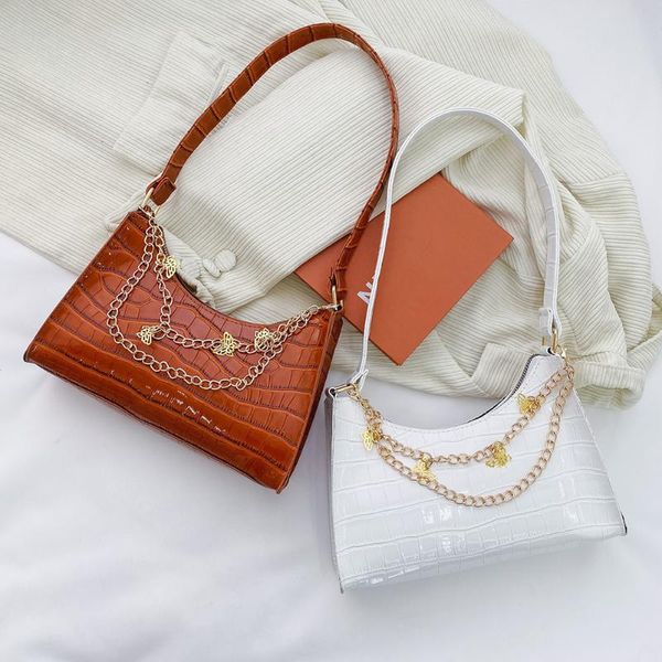 

evening bags women shoulder pu leather fashion underarm bag tote ladies chain metal butterfly solid designed handbags for shopping