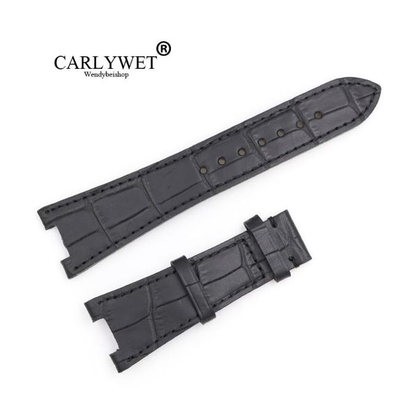 

watch bands carlywet 25mm black real leather handmade replacement crocodile grain wrist band strap, Black;brown
