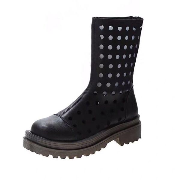 

zipper boots summer boot wear-resistant non-slip women female british wind 2021 joker thick bottom breathable, Black