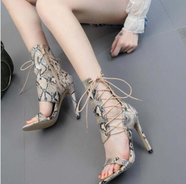 

sandals women rome buckle strap shoes gladiator lace up peep toe high heels woman ankle boots, Black