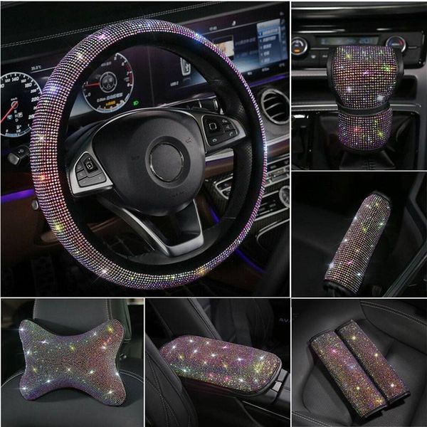 

steering wheel covers universal sparkle luxury bling rhinestone diamond car headrest useful auto interior decor accessories