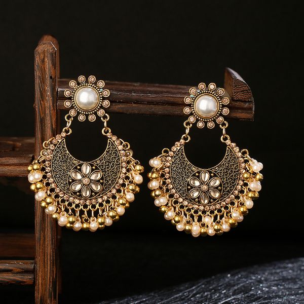 

new luxury silver color flower gypsy dangle earrings for women orecchini jewelry retro pearl tassel beads earrings